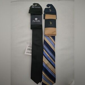 U.S. Polo Assn. Navy, Gold & Black Stripe Tie Set with Solid Black Tie